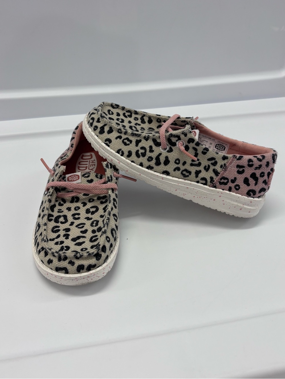 Hey Dude Wendy Youth Funk Leo Leopard Print Canvas Loafers size 1